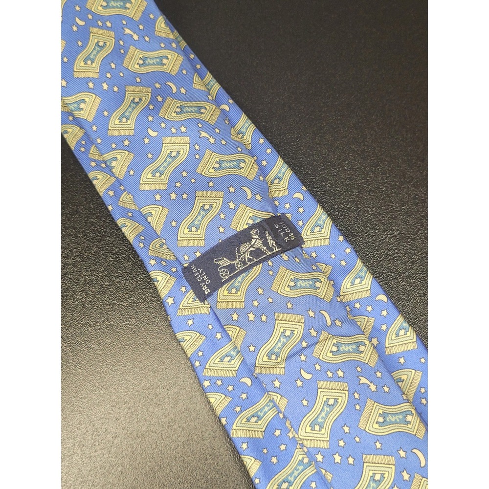 Hermès Men's Necktie Light Blue Flying Carpet Moon Star Excellent